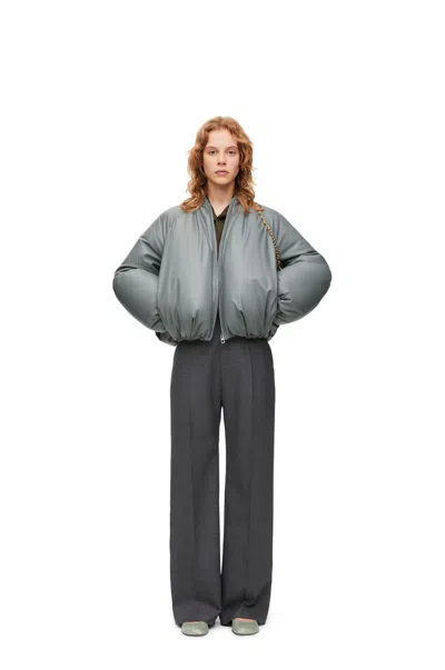 Loewe Grey Leather Bomber Jacket In Animal Print