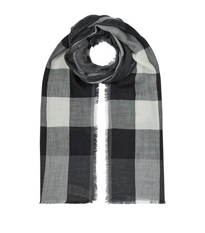 Burberry Lightweight Check Cashmere Scarf, Blue In Mid Grey