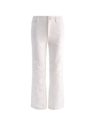 Alice And Olivia Chic High Rise Ankle Jeans In Off White In Metallic