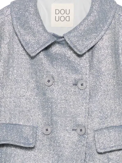 Douuod Double-breasted Metallic-effect Jacket In Blue
