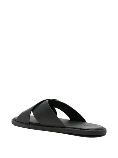 Fendi Crossed X-strap Calfskin Slide Sandals In Black