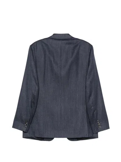 Canali Herringbone-pattern Notch-lapels Jacket In Blue