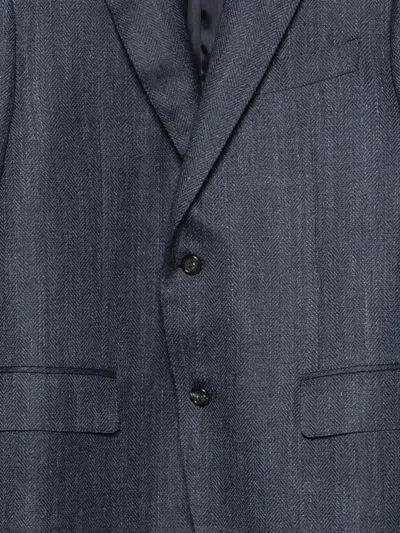 Canali Herringbone-pattern Notch-lapels Jacket In Blue