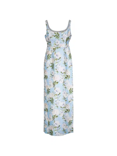 Sachin & Babi Floral-print Crystal-embellished Dress In Blue