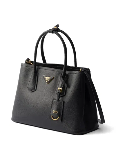 Prada Double Medium Saffiano Leather Bag In Black
