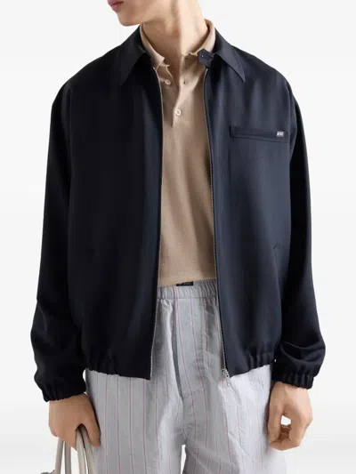 Prada Jacket Long Sleeves Point Collar Elasticated Hem In Black