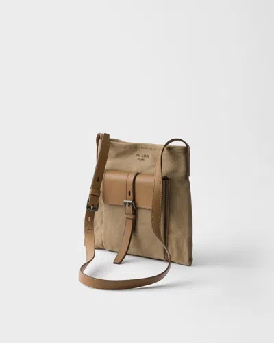 Prada Route Canvas And Leather Shoulder Bag In Brown