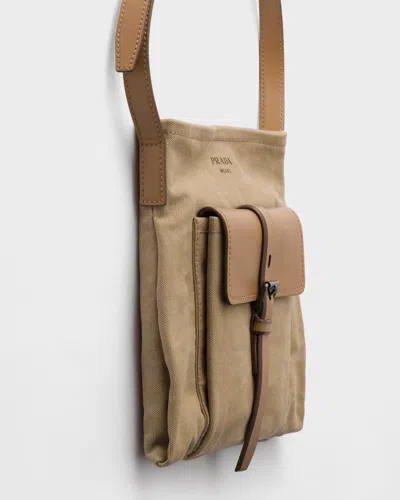 Prada Route Canvas And Leather Shoulder Bag In Brown