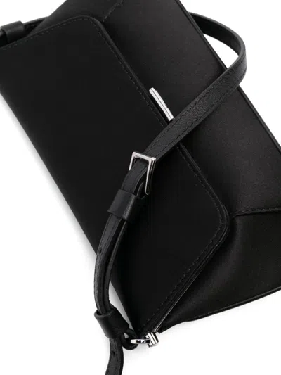 Amina Muaddi Mini Rectangular Satin Shoulder Bag In Black