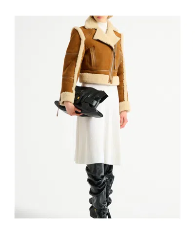 Balmain Shearling Biker Jacket In Brown