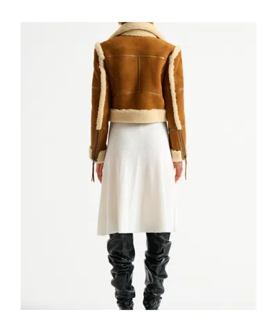 Balmain Shearling Biker Jacket In Brown