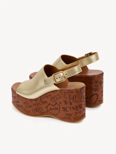 Chloé Maxime Leather Wedge Mules Slingback Platform In Gold
