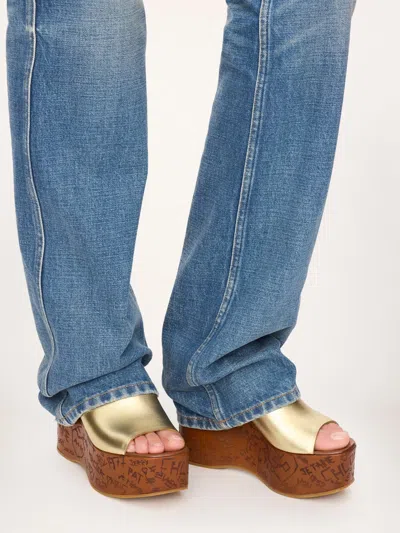 Chloé Maxime Leather Wedge Mules Slingback Platform In Gold