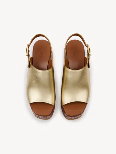 Chloé Maxime Leather Wedge Mules Slingback Platform In Gold