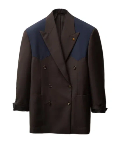 Versace Double-breasted Panelled Jacket In Brown