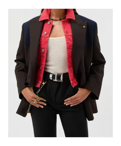 Versace Double-breasted Panelled Jacket In Brown