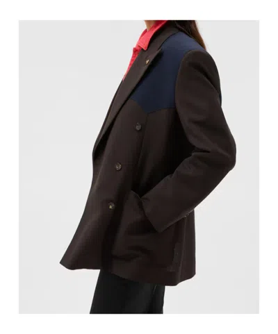 Versace Double-breasted Panelled Jacket In Brown
