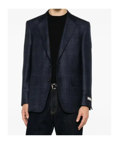 Canali Check-pattern Single-breasted Blazer In Black