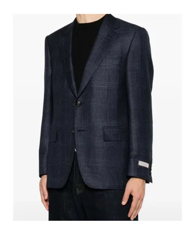 Canali Check-pattern Single-breasted Blazer In Black