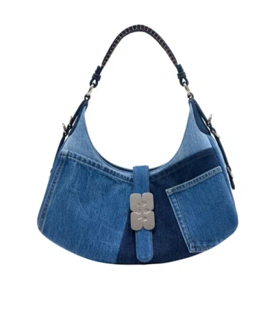Ganni Patchwork Shoulder Bag In Blue