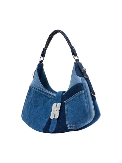 Ganni Patchwork Shoulder Bag In Blue