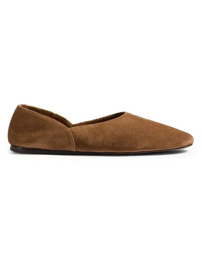 Khaite Jane Classic Suede And Python Print Ballet Flats In Brown