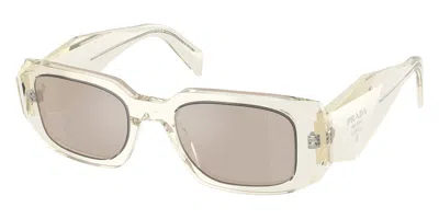Prada Ivory Mirror Silver Rectangular Ladies Sunglasses Pr 17wsf 19x30n 51 In White