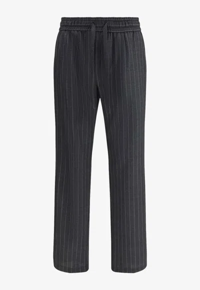Dolce & Gabbana Stripe-pattern Drawstring Trousers In Black