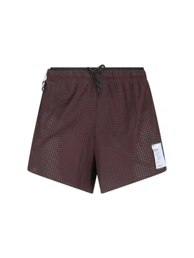 Satisfy Brown Space-o Technical Perforated Shorts In Brown