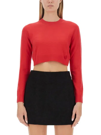 Patou Red Solid Crew Neck Sweater In Red