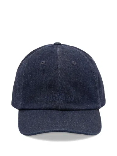 Stone Island Blue Logo Baseball Hat In Blue