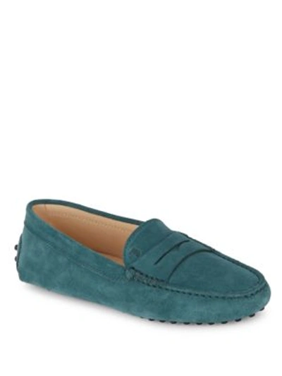 Tod's Gommini Leather Moccasins In Light Green