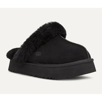 Ugg Disquette Shearling-trimmed Suede Slippers In Black