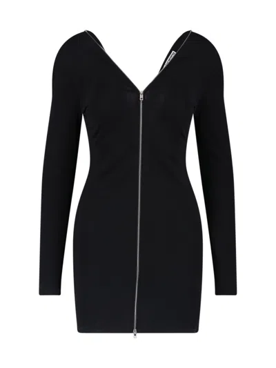 Alexander Wang Black Continuous Zipper V-neck Mini Dress