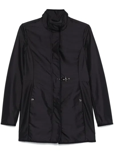 Fay Technical Poplin Virginia Overcoat With Adjustable Drawstring In Black