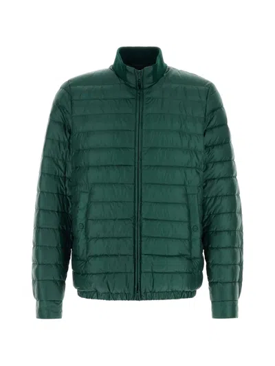 Herno Nylon Down Jacket Elasticated Cuffs Stand Collar In Green