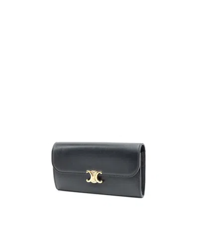 Celine Céline Triomphe Long Wallet In Black