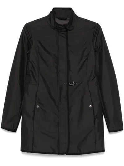 Fay Technical Poplin Virginia Overcoat With Adjustable Drawstring In Black