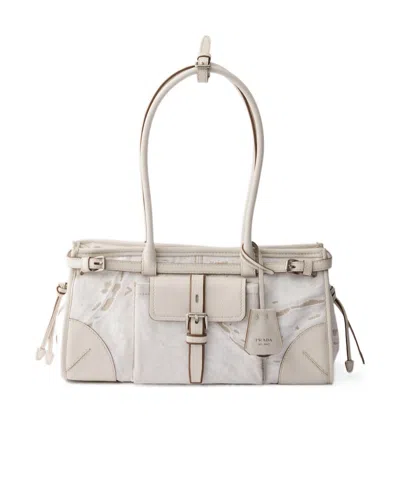 Prada White Bonnie Medium Shoulder Bag In Neutral