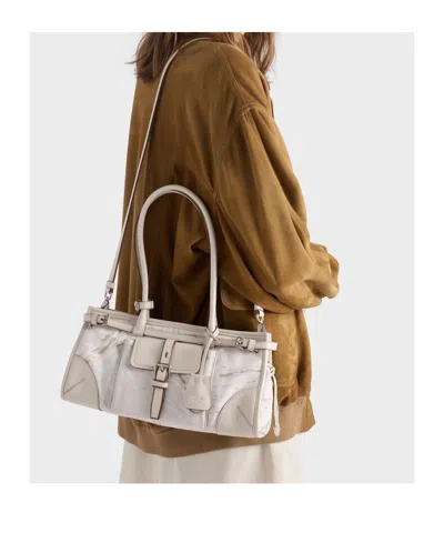 Prada White Bonnie Medium Shoulder Bag In Neutral
