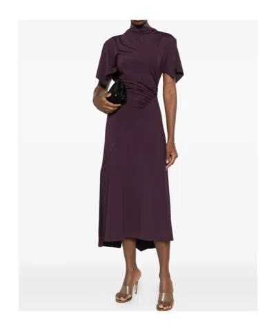 Victoria Beckham Womens Blackcurrant Cap-sleeve Draped Satin Midi Dress In Purple