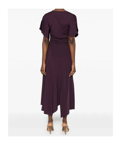 Victoria Beckham Womens Blackcurrant Cap-sleeve Draped Satin Midi Dress In Purple