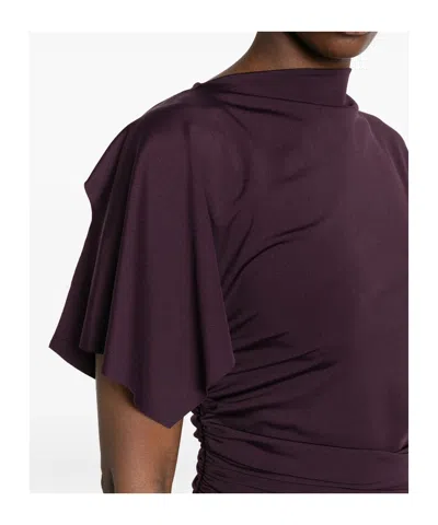 Victoria Beckham Womens Blackcurrant Cap-sleeve Draped Satin Midi Dress In Purple