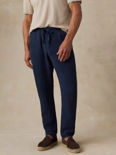 Faherty Linen Drawstring Pants In Blue