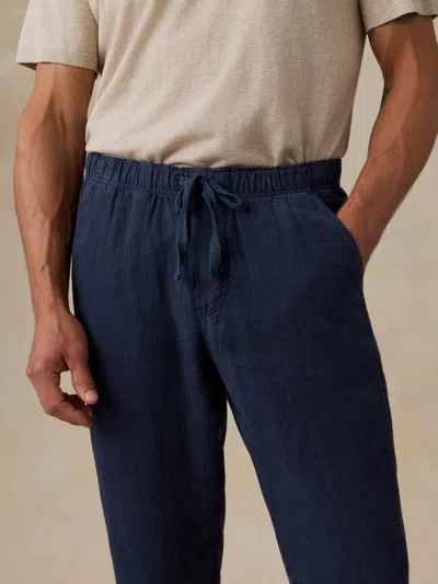 Faherty Linen Drawstring Pants In Blue