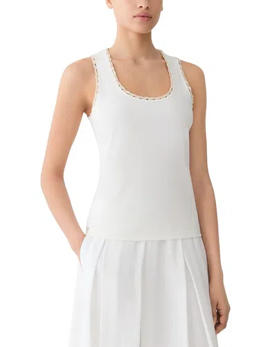 Lafayette 148 New York Rib Crochet Trim Stretch Cotton Tank In White