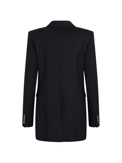Saint Laurent Double-breasted Virgin Wool Gabardine Jacket In Navy In Black