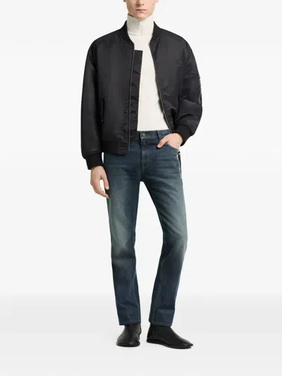 Courrèges Logo-embroidered Zip-up Bomber Jacket In Blue