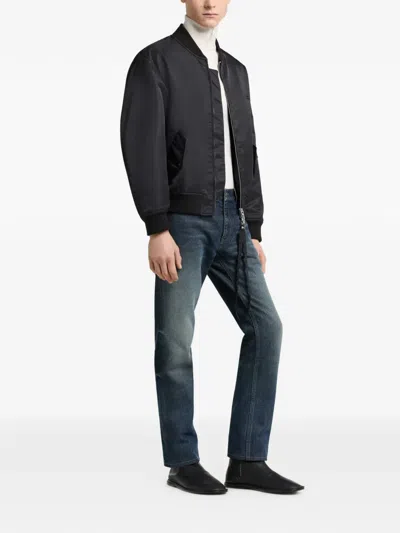 Courrèges Logo-embroidered Zip-up Bomber Jacket In Blue