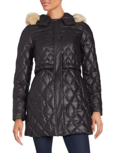 Andrew Marc Natural Coyote Fur Quilted Coat In Black